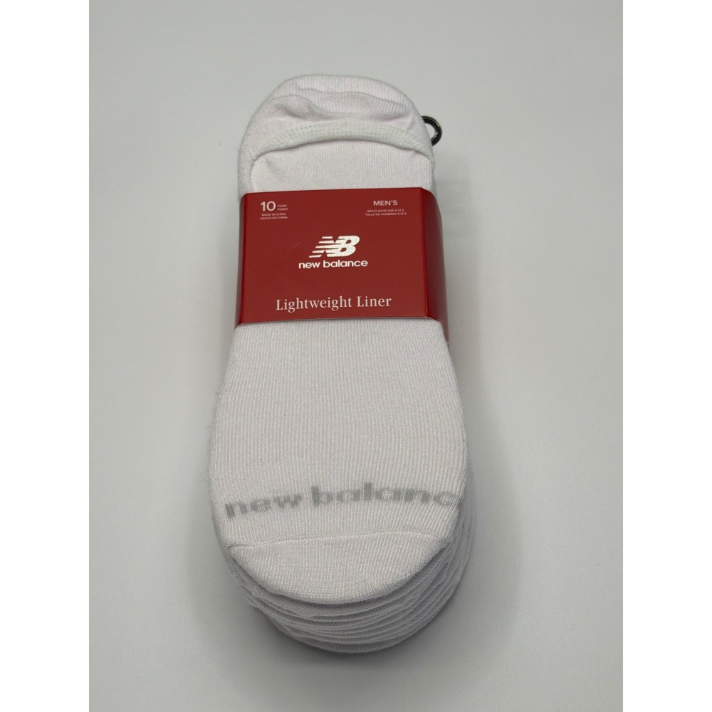 New Balance Mens 10 Pack Lightweight No Show Liner Socks White Size L